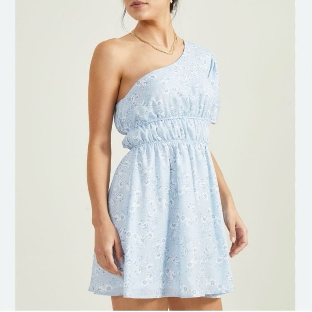 Altar’d State One Shoulder Baby Blue Floral Dress Size XS
